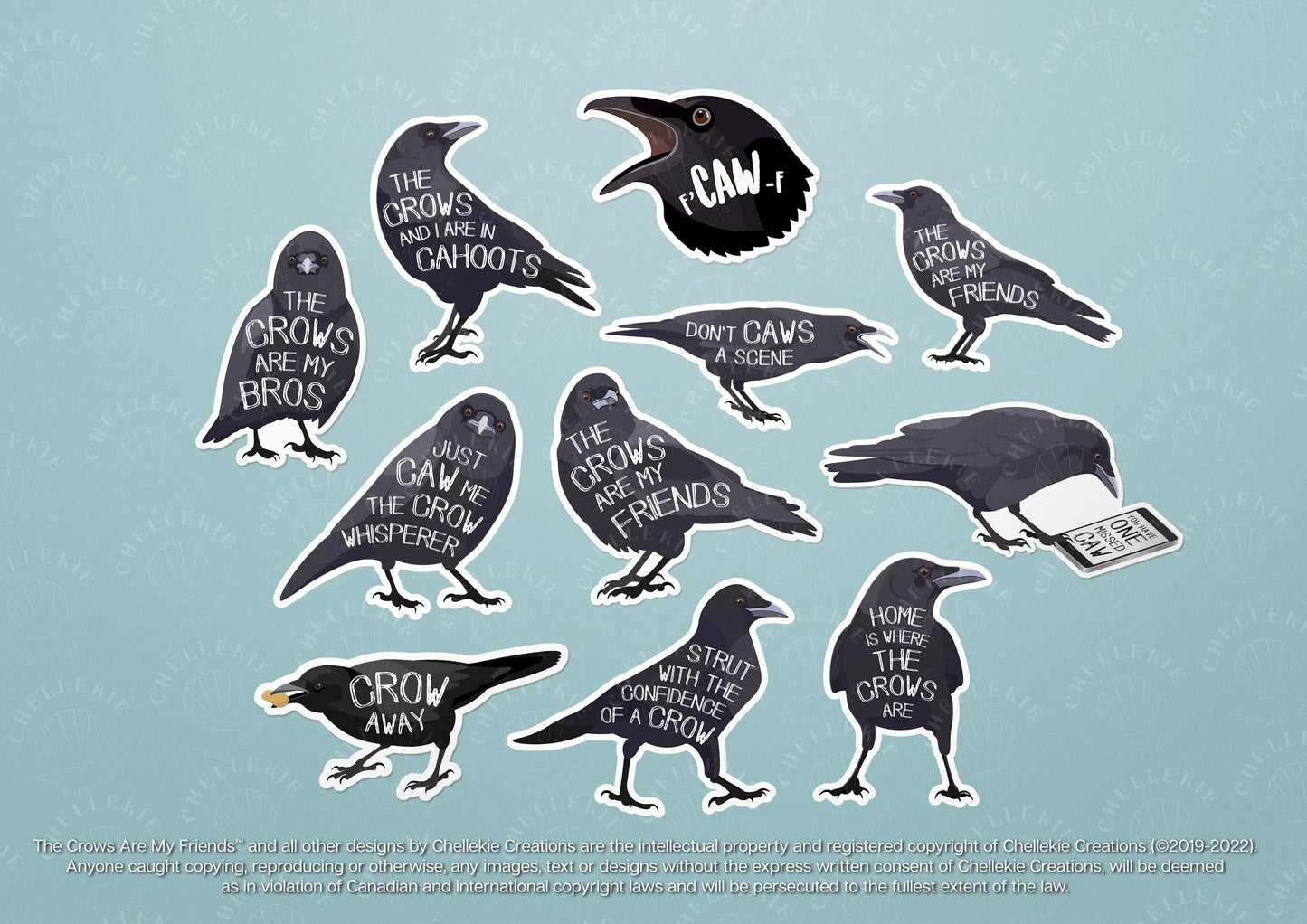 "Crow Friends" Set of 11 Vinyl Stickers - Chellekie Creations